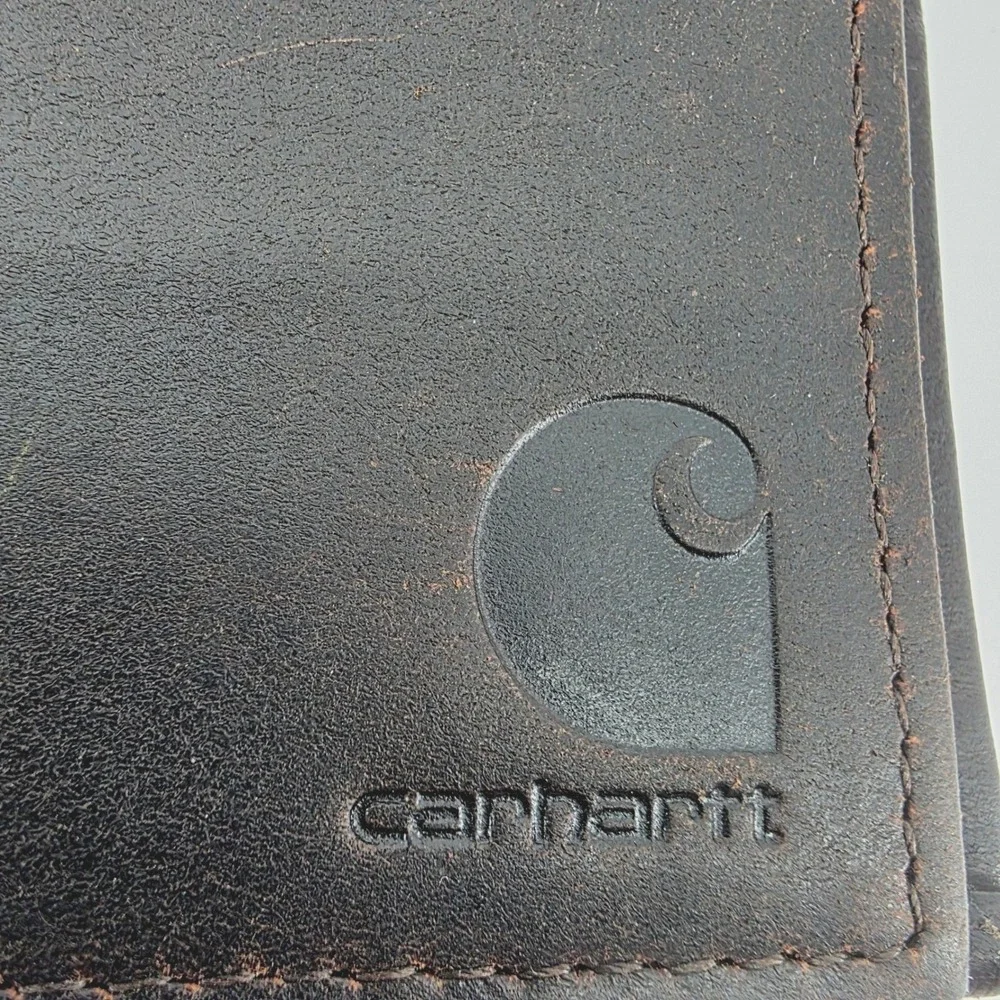 Carhartt Men Genuine Leather Bifold Wallet Brown Billforld Card Holder Rugged